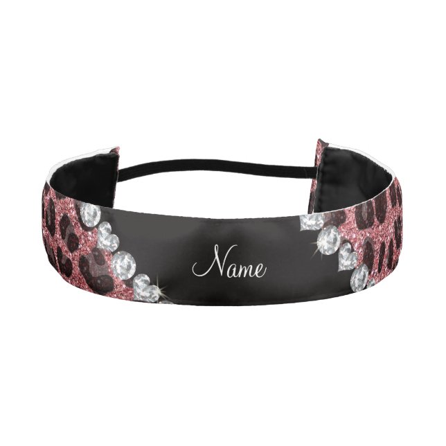 Custom name pastel pink glitter leopard print athletic headband (Front)