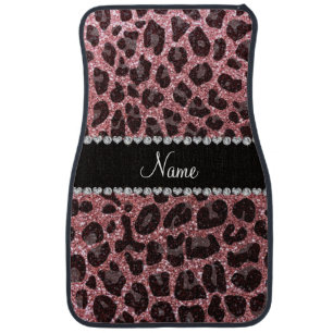 Custom name pastel pink glitter leopard print car mat