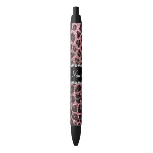 Custom name pastel pink glitter leopard print pen