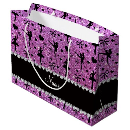 Custom name pastel purple glitter ballerinas large gift bag