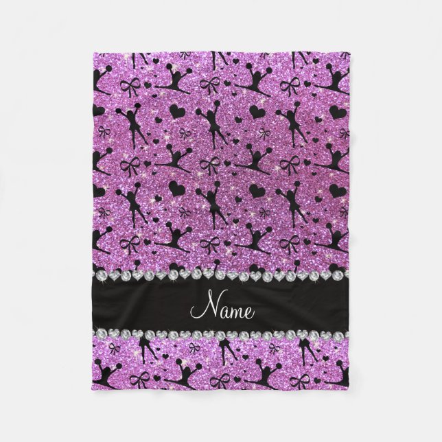 Custom name pastel purple glitter cheerleading fleece blanket (Front)