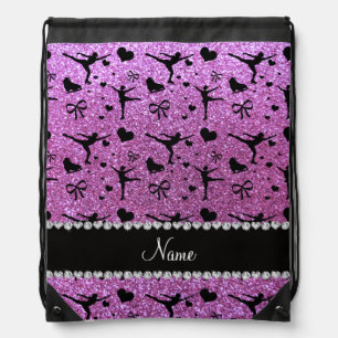 Custom name pastel purple glitter figure skating drawstring bag