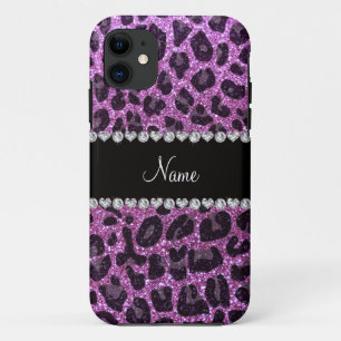 Custom name pastel purple glitter leopard print iPhone 11 case