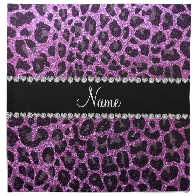 Custom name pastel purple glitter leopard print napkin (Front)