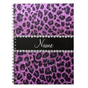 Custom name pastel purple glitter leopard print notebook