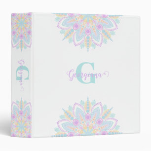 Custom Name Pastel Rainbow Floral Sundae Mandala 3 Ring Binder