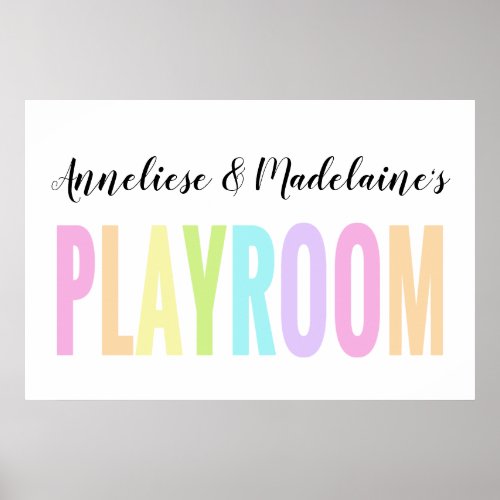 Custom Name Pastel Rainbow Playroom Poster