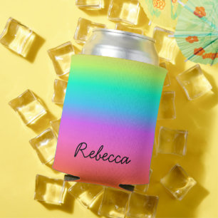 Custom Name Pastel Rainbow Pride Can Cooler