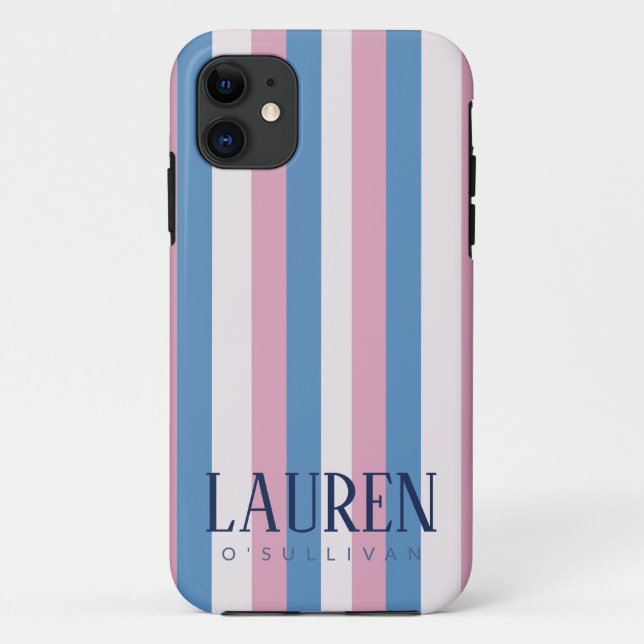 Custom Name Pastel Stripe Phone Case (Back)