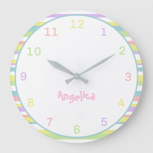 Custom Name Pastel Stripes Wall Clock For Nursery