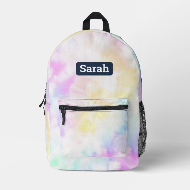 Custom Name Pastel Tie Dye Backpack (Front)