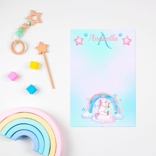 Custom Name Pastel Watercolor Stars and Unicorn Post-it Notes