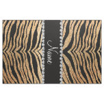 Custom name pastel yellow glitter tiger stripes fabric