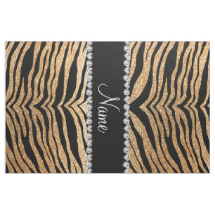 Custom name pastel yellow glitter tiger stripes fabric