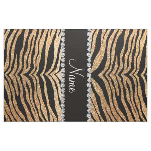 Custom name pastel yellow glitter tiger stripes fabric