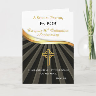 Custom Name Pastor 30 Year Ordination Anniversary Card