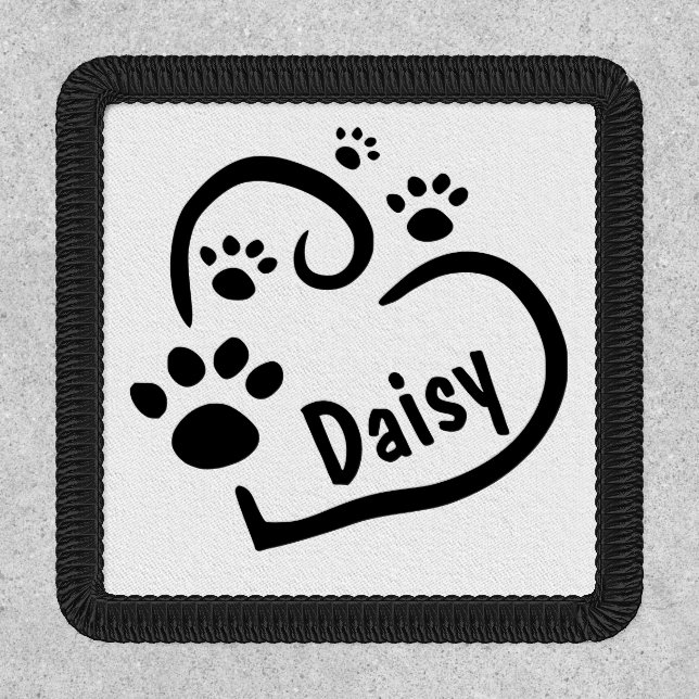 Custom Name Patch With Paw Prints and a Heart (Front)