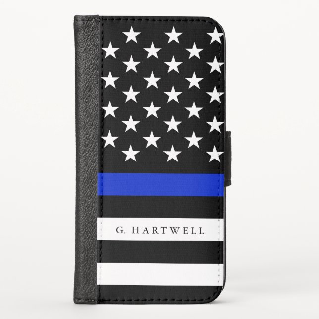 Custom Name Patriotic Police Flag iPhone Wallet Case (Front)