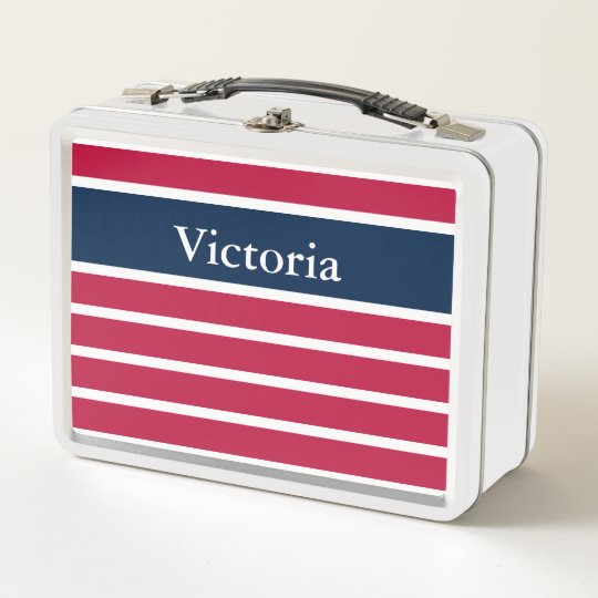 Custom Name Patriotic Red White and Blue Metal Lunch Box | Zazzle.com