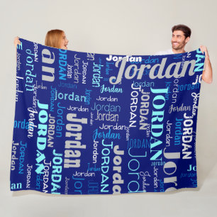 Custom Name Pattern Blue and Silver Modern Fleece Blanket