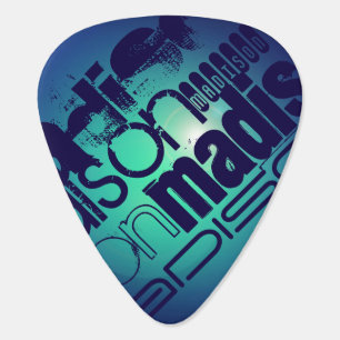 Custom Name Pattern on Aqua Blue Background Guitar Pick