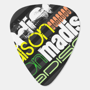 Custom Name Pattern on Black & Gray Stripes Guitar Pick