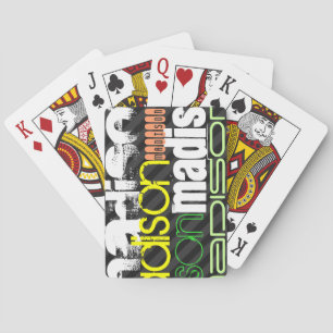 Custom Name Pattern on Black & Gray Stripes Poker Cards