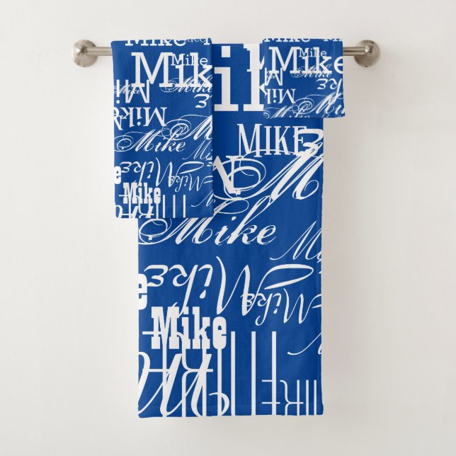 Custom Name Pattern on BLUE Color Bath Towel Set (Insitu)