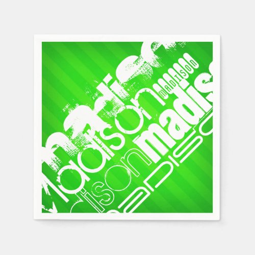 Custom Name Pattern on Neon Green Stripes Napkins