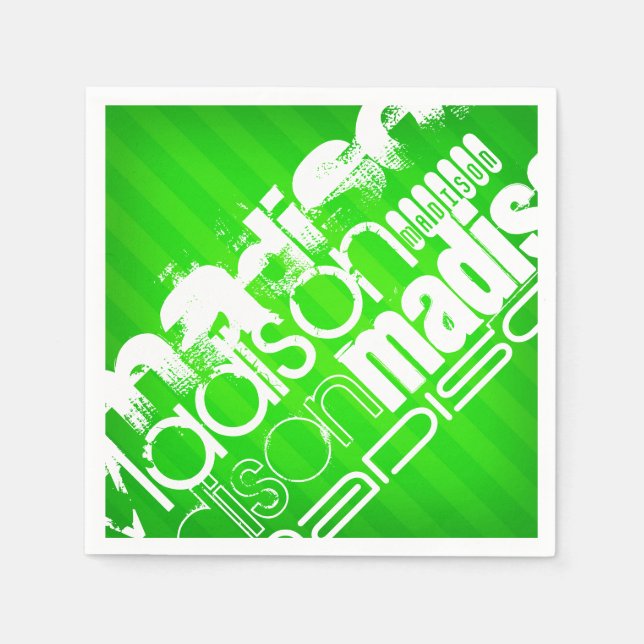 Custom Name Pattern on Neon Green Stripes Napkins (Front)
