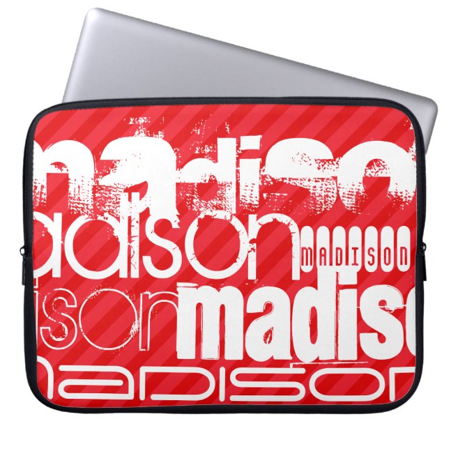 Custom Name Pattern on Red Diagonal Stripes Laptop Sleeve (Front)