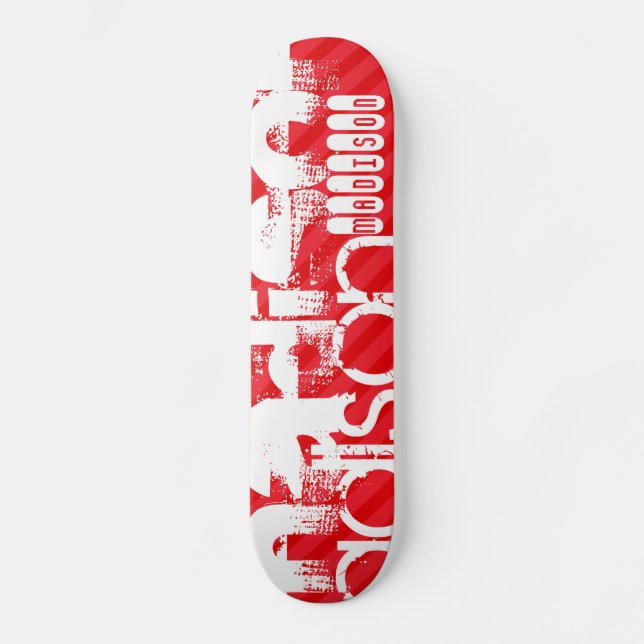 Custom Name Pattern on Red Diagonal Stripes Skateboard Deck (Front)