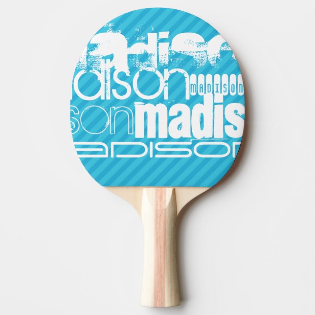 Custom Name Pattern; Sky Blue Stripes Ping-Pong Paddle (Front)