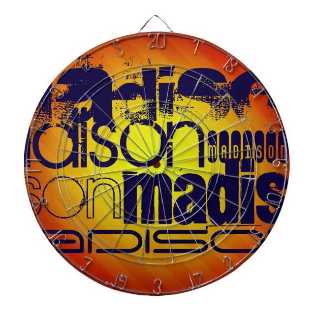 Custom Name Pattern; Yellow Orange Background Dartboard With Darts (Front)