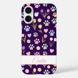 Custom Name Paw Print & Hearts Phone Case