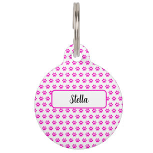 Custom Name Paw Print Patterns Pink White Colorful Pet ID Tag