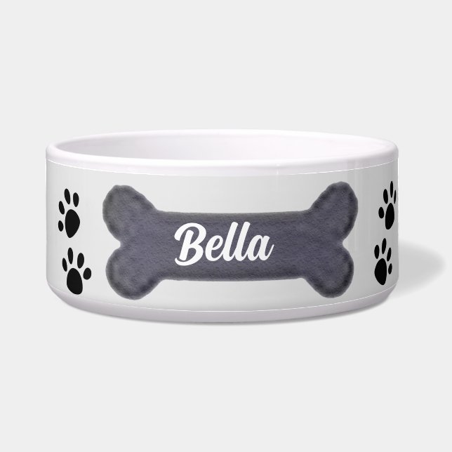 Custom Name Paw Print Pet Bowl - Personalized Gift (Front)