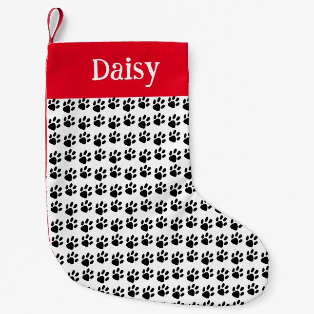 Custom Name Paw Print Small Christmas Stocking (Front)