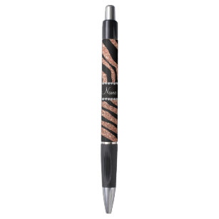 Custom name peach orange glitter tiger stripes pen