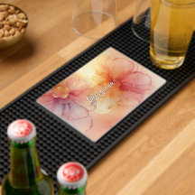 Custom Name Peach Raspberry Floral Alcohol Ink Art