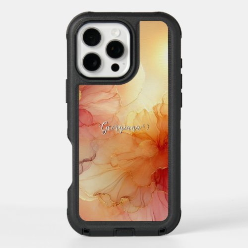 Custom Name Peach Raspberry Floral Alcohol Ink Art iPhone 16 Pro Max Case