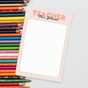 Custom Name Peach Teacher Post-it Notes