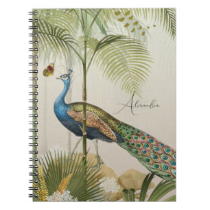 Custom Name Peacock with butterflies Notebook