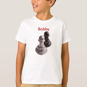 Custom Name Pencil Drawn Pawns Chess Kids T-Shirt