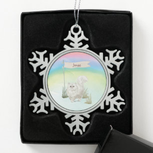 Custom Name Persian Cat Pet Snowflake Pewter Christmas Ornament