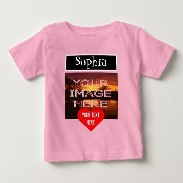 Custom Name Personalised Baby T-shirt With Photo (Front)