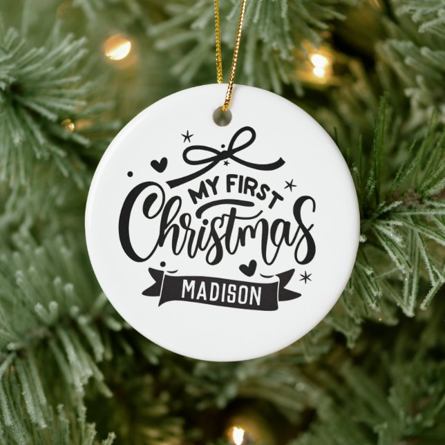 Custom Name Personalized Baby's First Christmas Ceramic Ornament (Tree)