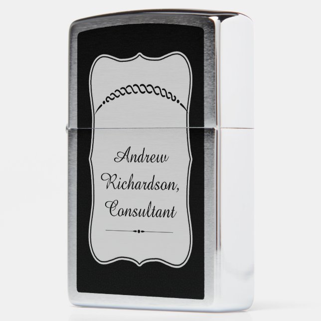 Custom Name Personalized Black Art Deco Zippo Lighter (Left)