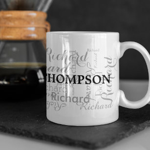 Custom name personalized black typography mug