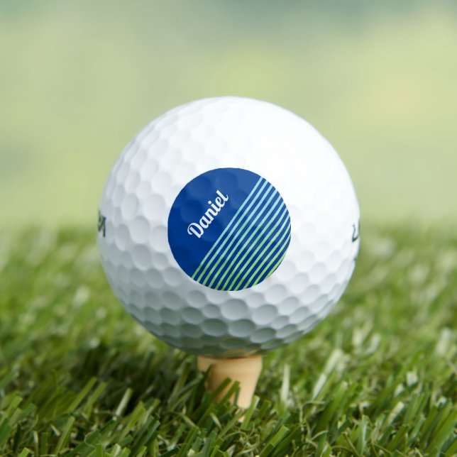 Custom Name | Personalized Blue Striped Modern Golf Balls (Insitu Tee)